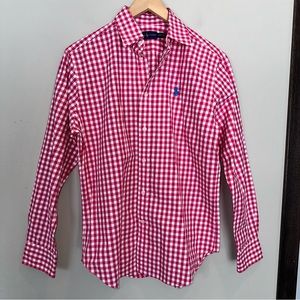 Ralph Lauren Men’s Pink & White Gingham Checkered Print Button Down Dress Shirt